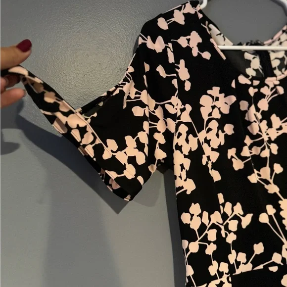 Talbots Black and White A-Line Midi Dress with Flutter Sleeves - Picture 2 of 8